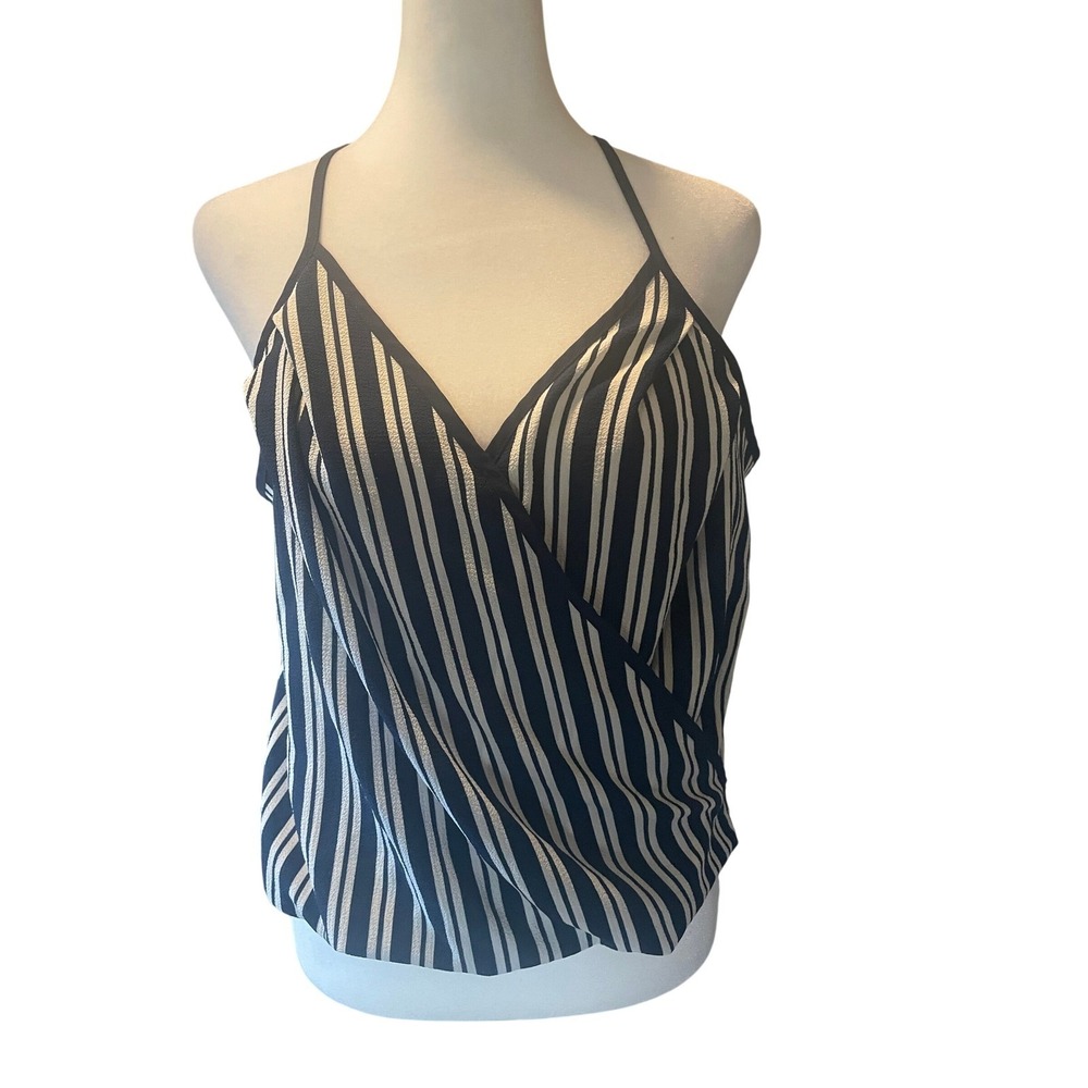 Women Preppy Striped Surplice Strappy Back Tank Large Nautical Coastal Resort